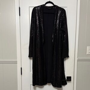 Colleen Lopez Black Sequin Long Cardigan Duster Holiday Sparkle 2x